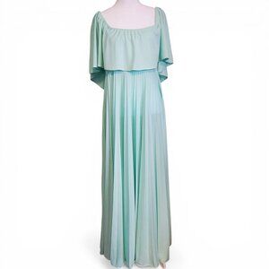 Vintage 60s Retro Pastel Blue Drapey Cape Style Maxi Dress Gown
